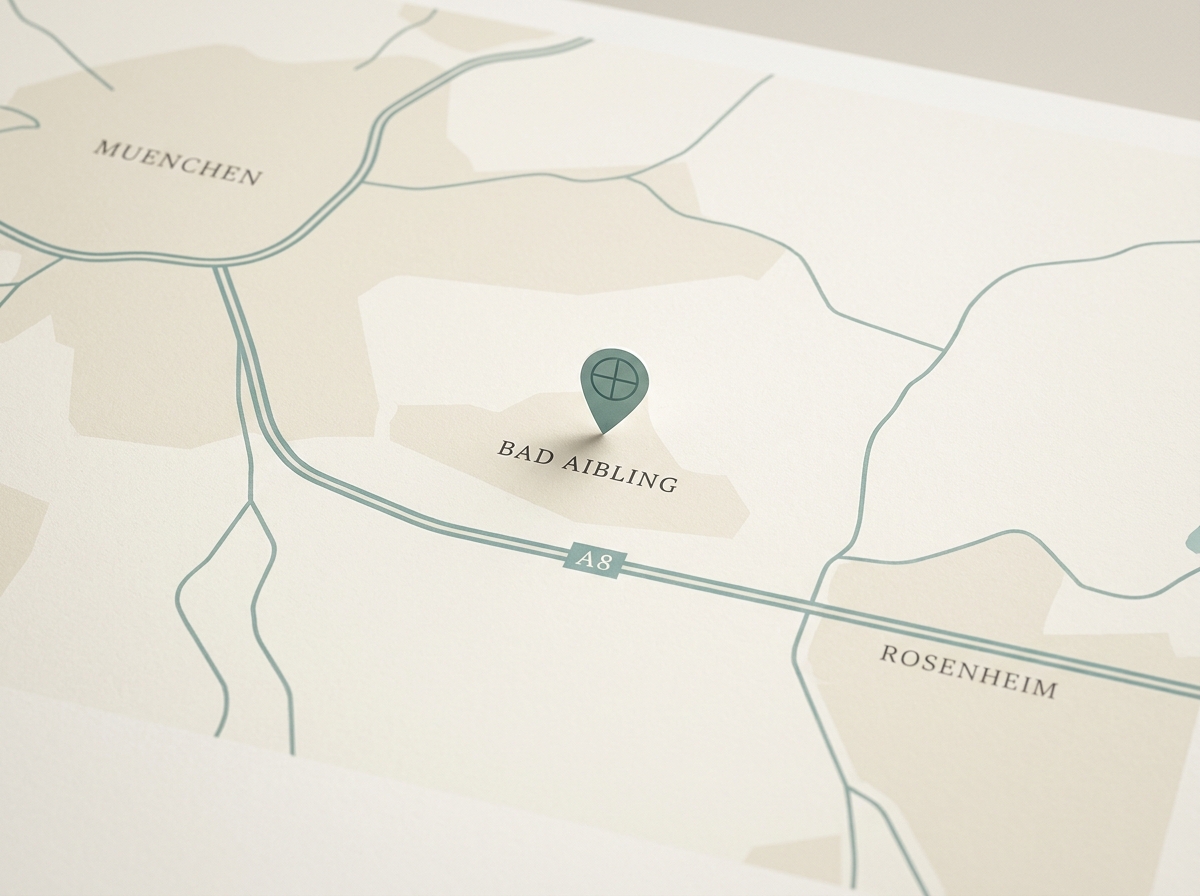 Location map: Bad Aibling between Munich and Rosenheim, with the clinic marked.