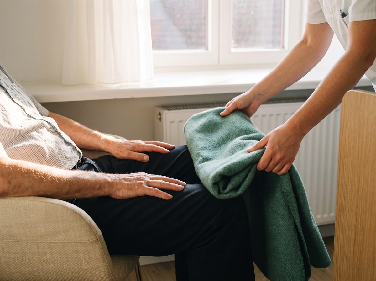 A physician resting a reassuring hand on the shoulder of a seated patient